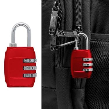 Imagem de 1 cadeado de combinação de 3 dígitos para armário externo à prova d'água academia - frequentadores e viajantes, para armários e bagagem, vermelho