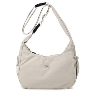 Imagem de Bolsa transversal grande feminina de tecido nylon casual bolsa de viagem moderna moda Hobo bolsa de ombro feminina bolsa de viagem, 01 branco creme, Medium