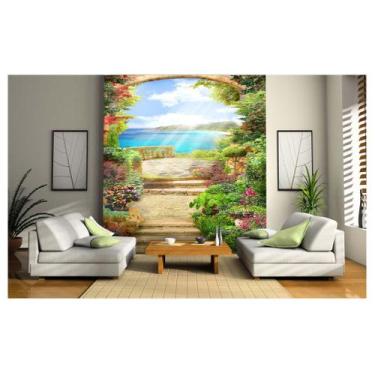 Imagem de Papel De Parede Paisagem Digital Jardim Mar 3D Dav45 - Você Decora