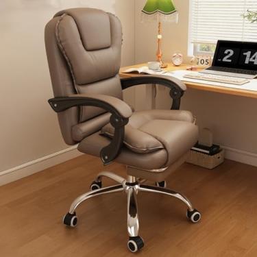 Imagem de LULUMAIC Cadeira executiva de escritório com apoio para os pés, cadeira reclinável de couro, cadeira de escritório ergonômica, cadeiras de trabalho com apoios de braços, cadeira giratória para