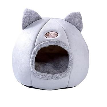 Imagem de Cama Caverna para Pets Gatos e Cães Pequenos Veludo Auto-Aquecido 2-em-1 Filhotes com Almofada Removível Lavável Confort