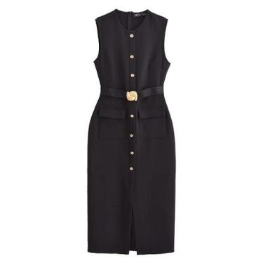 Imagem de Vestido Midi Sem Mangas Vermelho E Preto Para Mulheres Casual Elegante