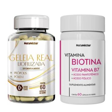 Imagem de Kit Geleia Real Biotina Pele Cabelos Beleza 60 Cápsulas Cada - Natunéc