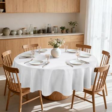 Imagem de XWZO Toalha de mesa redonda branca dobrável de poliéster de 108 polegadas, capa de mesa redonda grande, impermeável, limpa, à prova de derramamento, para cozinha, jantar, casamento, piquenique ao ar