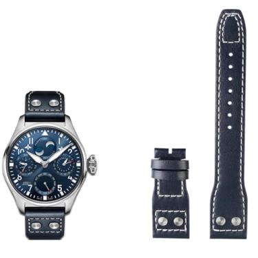 Imagem de JDIME Pulseira de relógio de couro genuíno de 21 mm e 22 mm para IWC Big Pilot Lança-chamas, Little Prince Mark, pulseira de unhas de salgueiro (azul sem fivela, 20 mm)