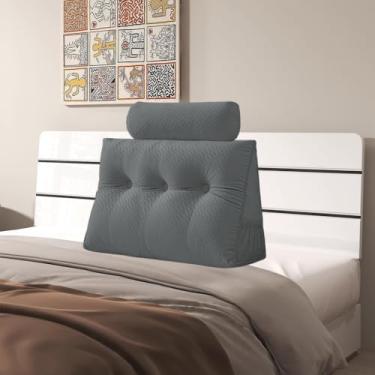 Imagem de Almofada triangular de veludo para cabeceira de cabeça, capa removível, cama de beliche, suporte de posicionamento do encosto, descanso de leitura relaxante (cinza com travesseiro de rolo, solteiro