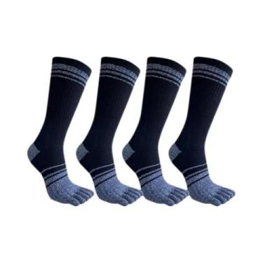 Imagem de Meias De Compressão Masculinas De 5 Dedos Em Algodão Listradas Colorid