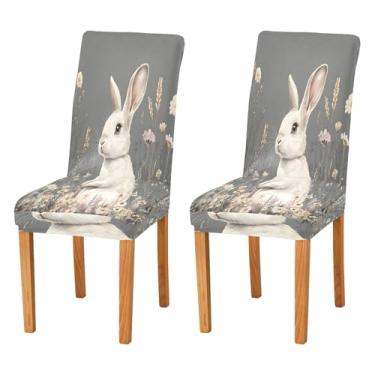Imagem de SEHANY Lindas capas de cadeira de coelho de conto de fadas para sala de jantar, conjunto de 2, capa protetora elástica removível e lavável para cadeira de jantar para cozinha, hotel, festa, decoração