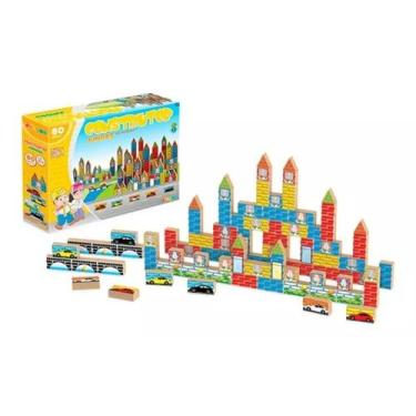 Imagem de Construtor 80 Peças Madeira Brinquedo De Montar Infantil Engenheiro 71