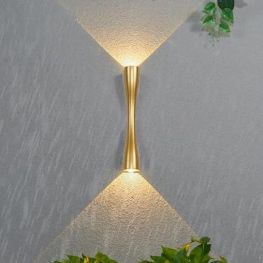 Imagem de GZZBMY LED Exterior apliques de parede IP65 impermeável metal alumínio candeeiros de parede criativo moderno up down iluminação interior / exterior para jardim varanda terraço (luz quente dourada, 35