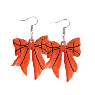 Imagem de Brincos pendentes feitos à mão em forma de laço de softball, beisebol, futebol, basquete, formato de laço, leve, acrílico, jogo, dia de jogo, para mulheres, homens, fãs de esportes, lembrancinhas de