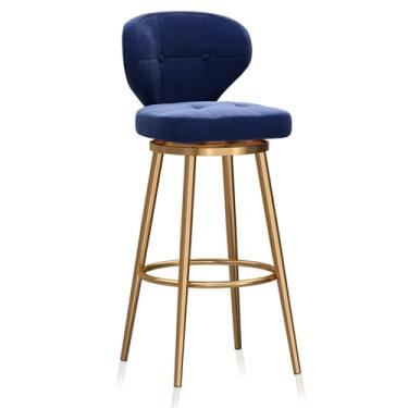 Imagem de Bancos de barra de veludo com encosto bancos de cozinha estofados conjunto de 1, cadeiras de jantar com apoio para os pés douradas, cadeiras de bar para cozinha, casa, bar, azul, 65 cm