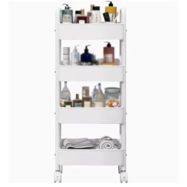 Imagem de Carrinho multiuso de cozinha com rodas - Rack organizador de banheiro de plástico impermeável para chuveiro, armazenamento de artesanato, uso de cabeceira (branco)