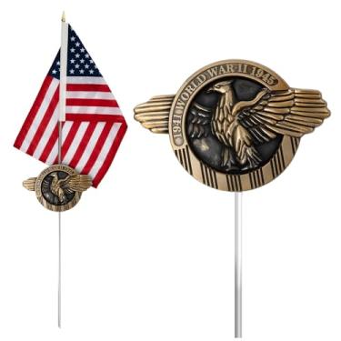 Imagem de FRF FLAG Marcador de túmulo de alumínio da Segunda Guerra Mundial, com bandeira dos EUA de 30 x 45 cm, placa de veteranos de alumínio, presentes do Memorial Day, adequado para memoriais ao lado do