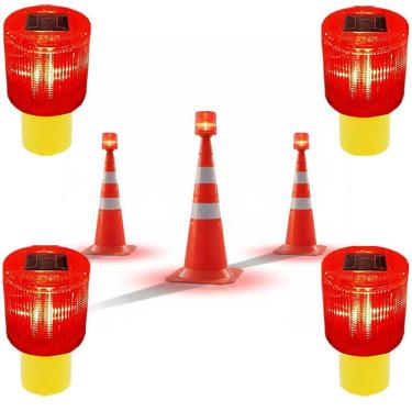 Imagem de Sinalizador Solar Kit 4  Obra Estrada Rodovia Cone Transito Avenida Acidente Fiscalizaçao Segurança