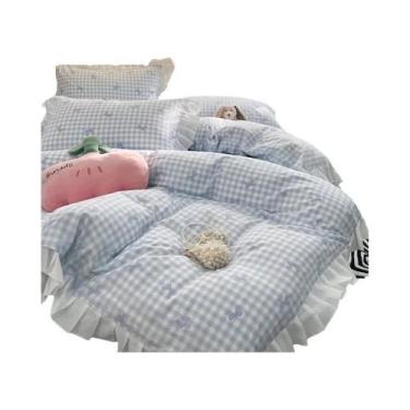 Imagem de Conjunto De Capa De Edredom Queen Size 3 Peças Com Estampa De Laço E B
