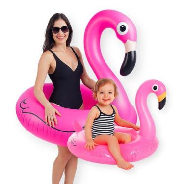 Imagem de Kit Boias Infláveis Mãe e Filha Flamingo Gigante + Infantil - Frank Im