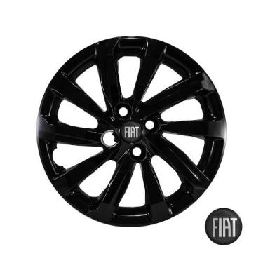 Imagem de Calota preta brilhante Aro 15 Fiat Strada modelo 2021 emblema resinado