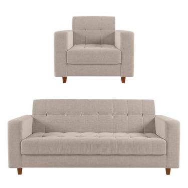 Imagem de Kit Sofá 03 Lugares 01 Poltrona Arezzo Linho Pés Chanfrado