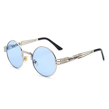 Imagem de Fashion Retro Steampunk Round Metal Sunglasses for Men Women Double Spring Leg Colorful Eyewear Punk Glasses UV400,N21 Silver Blue,China