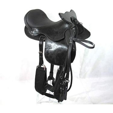 Imagem de Sela Australiana De Cabeça Preta Completa Luxo Com Aba Profissional 18 Polegadas