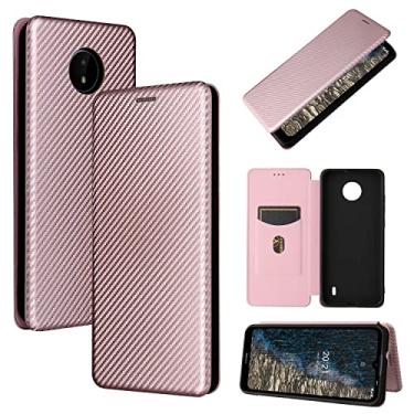 Imagem de Para Nokia C10 C 10 TA-1342 ??Capa de telefone celular carteira bolsa de cartão manga protetora slot para cartão com cordão aba de couro PU capa protetora à prova de choque para Nokia C10 (rosa, Nokia C10)