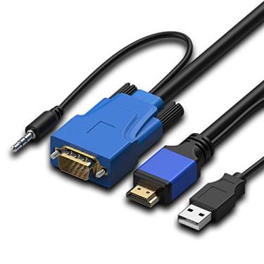 Imagem de Cabo conversor adaptador de vídeo HDMI para VGA com suporte de áudio e alimentação USB, cabo ativo 1080p banhado a ouro para HDTV, PC, laptop, projetor, monitor DVD (1 m, HDMI-> VGA (azul))