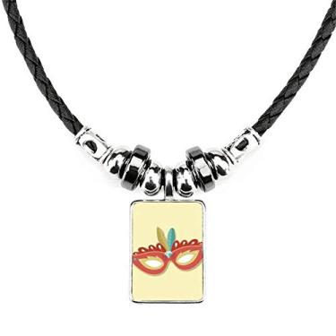 Imagem de DIYthinker Colar Orange Head Happy Carnival of Venice com pingente de corda de couro