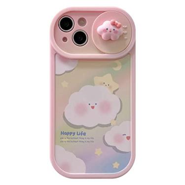 Imagem de bafokrim Super protetora, capa de telefone nuvem Kawaii fofa para iPhone 13 Pro Max, capa de desenho animado rosa com protetor de lente de câmera para meninas e mulheres