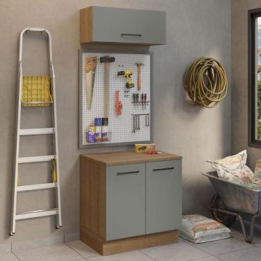 Imagem de Kit com Balcão e Armário Aéreo Multiuso 80cm Agata Madesa R, Rustic/Ci