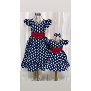 Imagem de Vestido Infantil Menina Elegante Azul com Bolinhas Brancas - EDYNHOKID