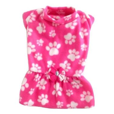 Imagem de Vestido de inverno soft rosa com estampa patinhas tamanho G - Nica Pet