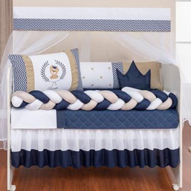 Imagem de Kit berço com trança modelo baby ursinho teddy com edredom e lençol de
