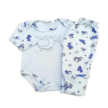 Imagem de Conjunto Body Manga Longa Bordado e Mijão Estampados - Alyaht, Azul be