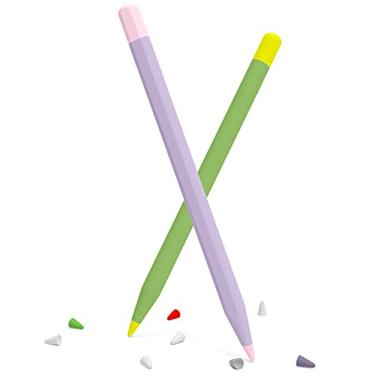 Imagem de Goospery Estojo compatível com Apple Pencil de 2ª geração [2 capas + 10 peças de ponta] Capa protetora de silicone durável com tampas de ponta silenciosa (lavanda e verde) APNCL-SLC-LVGR