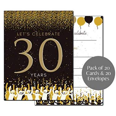 Imagem de Convites de festa de 30 anos | 30 anos de celebração | Feliz aniversário de 30 anos | 5 x 7 | Preto e dourado | Convites de 30 festas preenchem o estilo com 20 envelopes | You Invited | Surprise Party