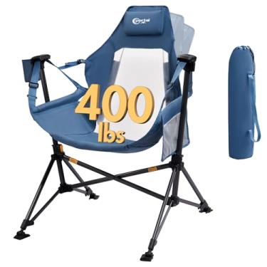Imagem de PORTAL Cadeira de acampamento de rede, cadeiras de balanço portáteis ao ar livre, cadeira de balanço para adultos com encosto ajustável e altura para gramado, quintal, pátio, suporta 181 kg, encosto