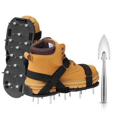 Imagem de Sapatos aeradores de grama com tiras de gancho e laço, ferramenta de gramado aerador de grama de instalação gratuita para jardim, pátio, grama, sapatos de ponta resistentes para homens e mulheres,