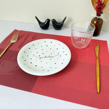 Imagem de Kit 4 Lugar Jogo Americano Retangular Mesa Posta Jantar Cozinha Sousplat Descanso De Prato Decorativo(Xícara Vermelho)