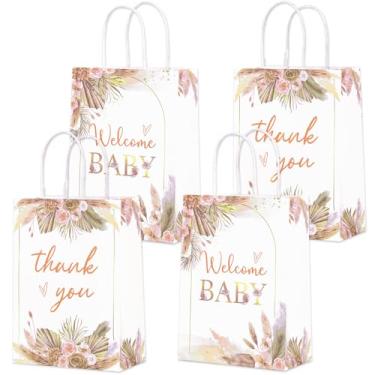 Imagem de Cheereveal 16 peças de sacos de lembrancinha de festa floral boho com alça, decorações de chá de bebê boho pampas, doces, doces, sacolas de papel para meninas, chá de bebê, artigos de aniversário