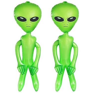 Imagem de ZCMG 2 peças de decoração de brinquedo alienígena inflável jumbo de 90 cm para aniversário, chá de bebê, verão, praia, piscina, festival, carnaval, alienígena, material de festa, verde