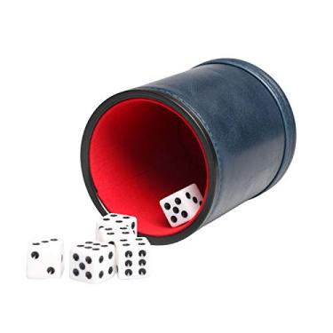 Imagem de RERIVER Conjunto de copos de dados em couro sintético marinho com forro de feltro de 6 dados silencioso para jogar dados mentirosos, jogos de tabuleiro Farkle Yahtzee