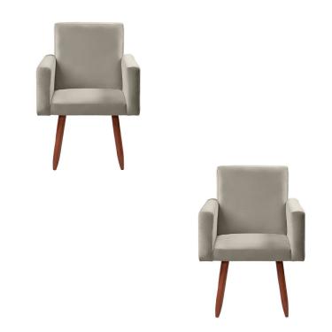 Imagem de Kit 2 Poltronas Decorativas Cadeiras Nina Veludo Chocolate Marfim