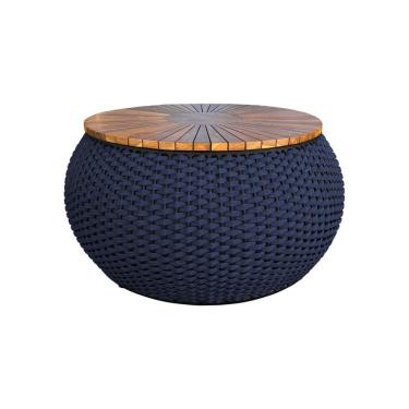 Imagem de Mesa De Centro Barril Alumínio Corda Náutica Azul Marinho - Azul