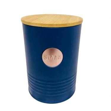 Imagem de Lata De Mantimento Em Metal Com Tampa Em Bambu 1,3l Hu02404 - Interponte Sugar Azul Escuro