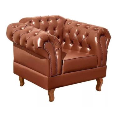 Imagem de Poltrona Chesterfield Dom Pedro Vintage Retrô Capitonê Couro Caramelo