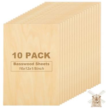 Imagem de ACXFOND 10 Unidades De Folhas De Basswood De 16 X 12 X 1/8 De Polegada, Folhas De Basswood Inacabadas, Folhas De Compensado Para Artes E Ofícios, Pintura, Pirografia, Gravura Em Madeira, Queima De Mad