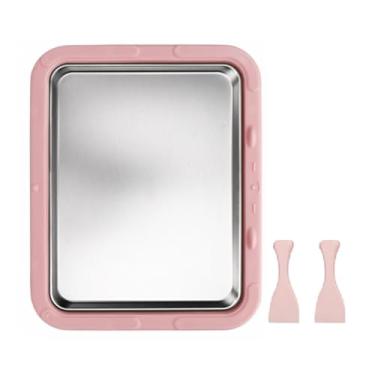 Imagem de WeiLaiKeQi Máquina de sorvete, bandeja para rolos de iogurte congelado, faça você mesmo, aço inoxidável, atividades práticas para a família, panela de sorvete, Rosa