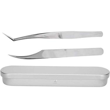 Imagem de OKJHFD Hotop 2 Pieces Straight and Curved Tip Tweezers Eyelash Extension Tweezers,Stainless Steel Eyelash Extension Tweezers Set False Fake Eyelashes Grafting Tool