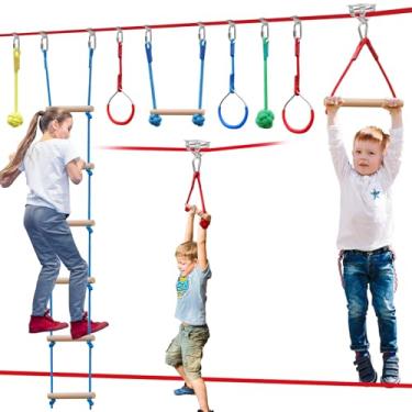 Imagem de Ninja Warrior Obstacle Course for Kids，60ft Ninja Slackline-with 8 Pcs Accessories,Tree Protector & Carry Bag Ninja Course for Kids Outside-Backyard Zip Line for Kids